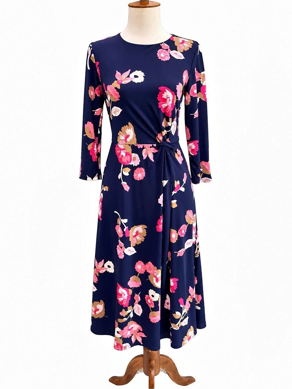 Talbots Floral Side Tie Midi Dress Blue & Pink Size 2P